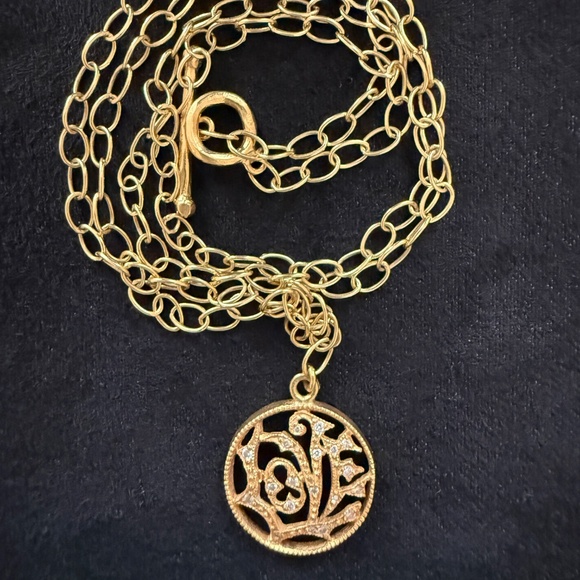Designer CATHY WATERMAN 22K Yellow Gold Diamond LOVE Pendant LACY Chain Necklace - Picture 11 of 16